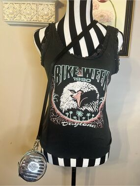 Vintage-Style Black 'Bike Week Daytona 1990 Tank & Fl HD License plate bag